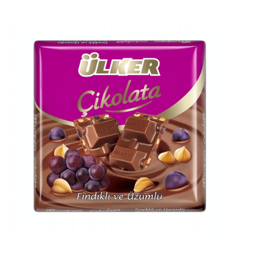 ULKER CHOCOLATE  HAZELNUTS WITH RAISINS 65G