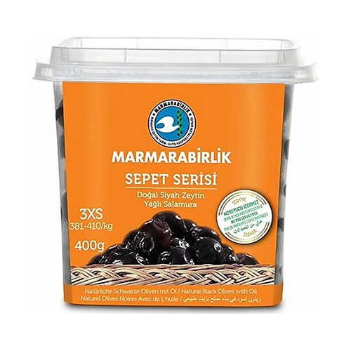 MARMARABIRLIK BLACK OLIVES 3XS 381 410 400G MARMARABIRLIK BLACK OLIVES 3XS 381 410 400G