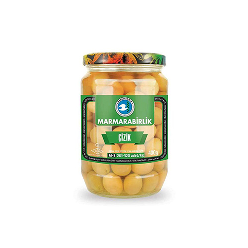 MARMARABIRLIK SCRATCHED GREEN OLIVES -M- 400 GR MARMARABIRLIK SCRATCHED GREEN OLIVES -M- 400 GR